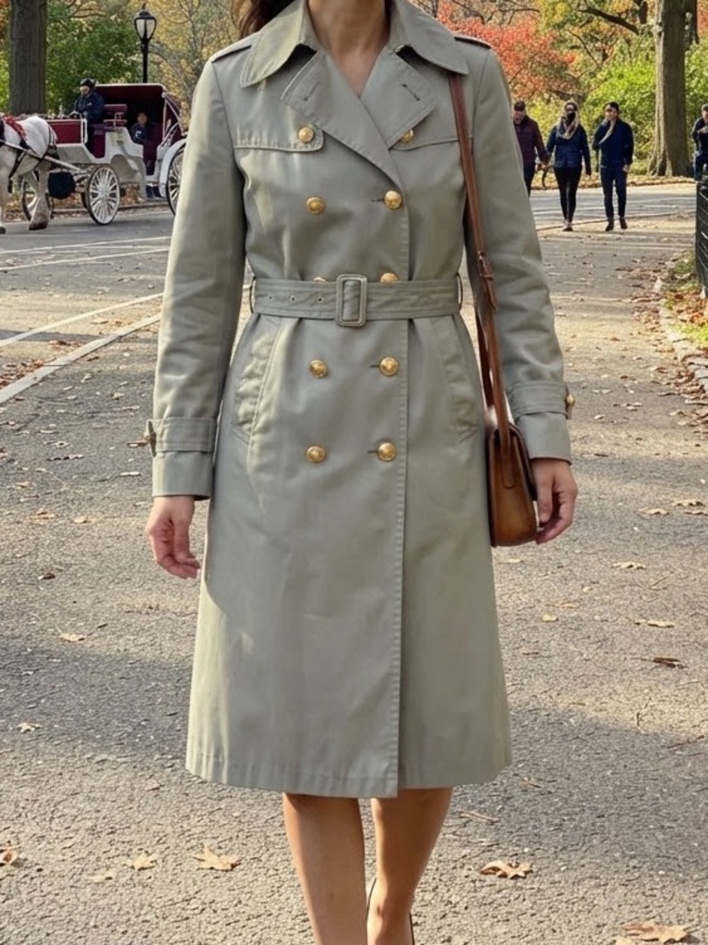 ShiShang Double Breasted Trench Gold Star Buttons Tan L Utility Military